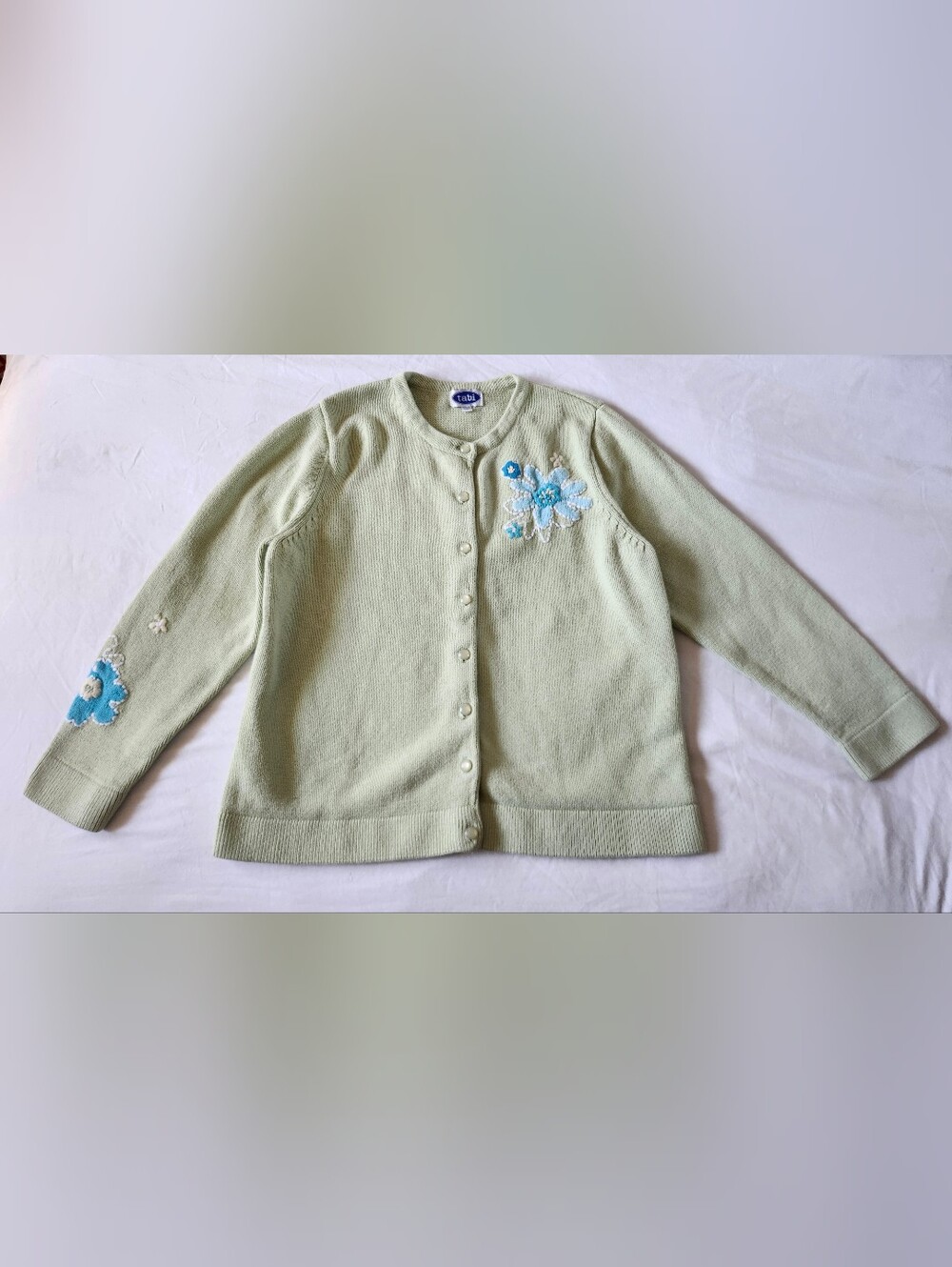 Vintage Pastel Green Floral Embroidered Cardigan Sweater